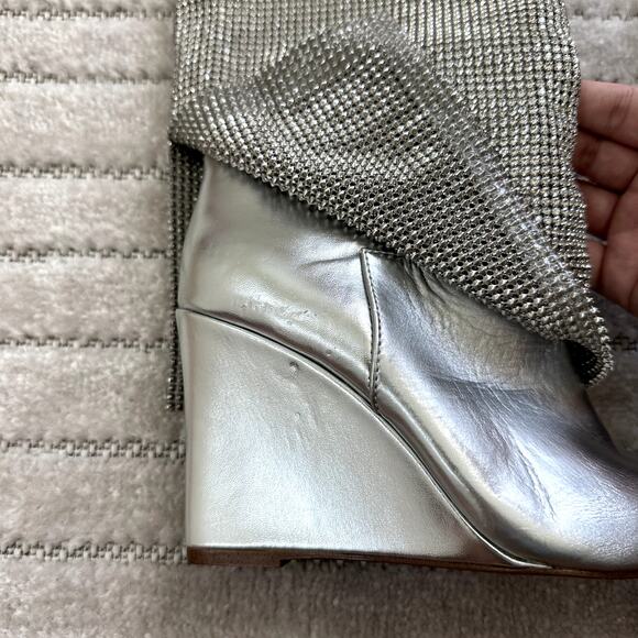 NEW Steve Madden Riski Rhinestone Foldover Tall Wedge Boots in Silver Size 5.5 - Picture 9 of 10